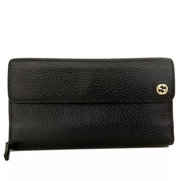 Authentic Black GUCCI Interlocking GG Leather Long Trifold Wallet Purse - Picture 1 of 8